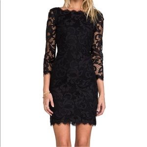 DVF Diane von Furstenberg Zarita Scoop neck Lace mini dress black